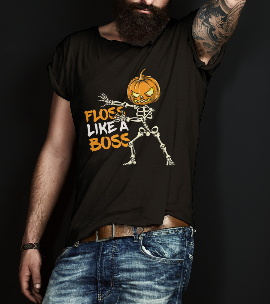 Floss Like A Boss Skeleton Halloween Pumpkin T-Shirt