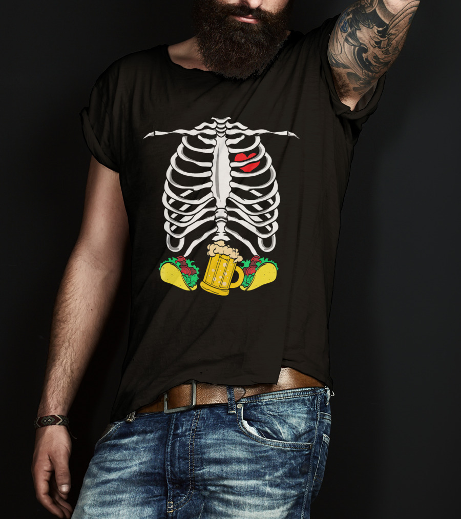 Halloween Skeleton Ribcage With Tacos And Beer Iconic T-Shirt