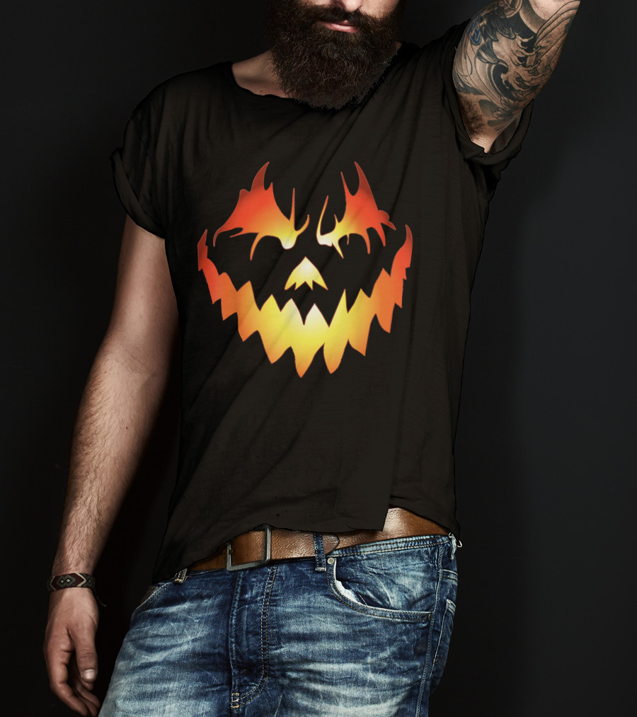 JACK O LANTERN Scary Pumpkin Fiery Face T-Shirt