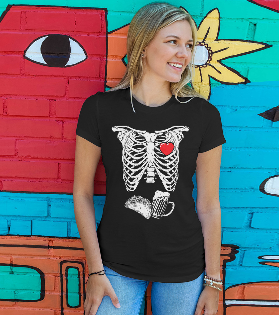 Skeleton Xray Heart Taco Beer Pregnancy T-Shirt