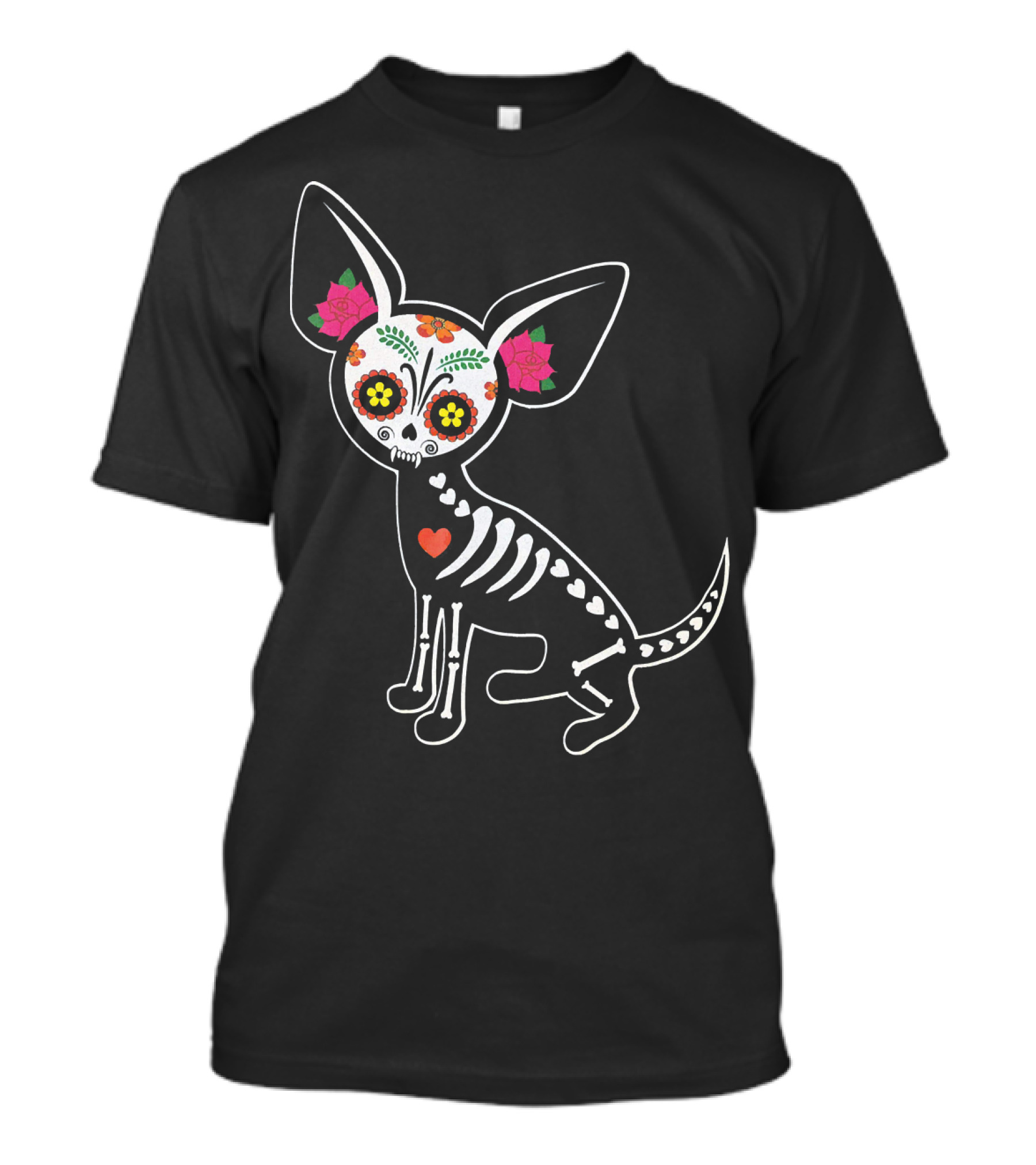 Day Of The Dead Chihuahua Skeleton Skull Flowers T-Shirt