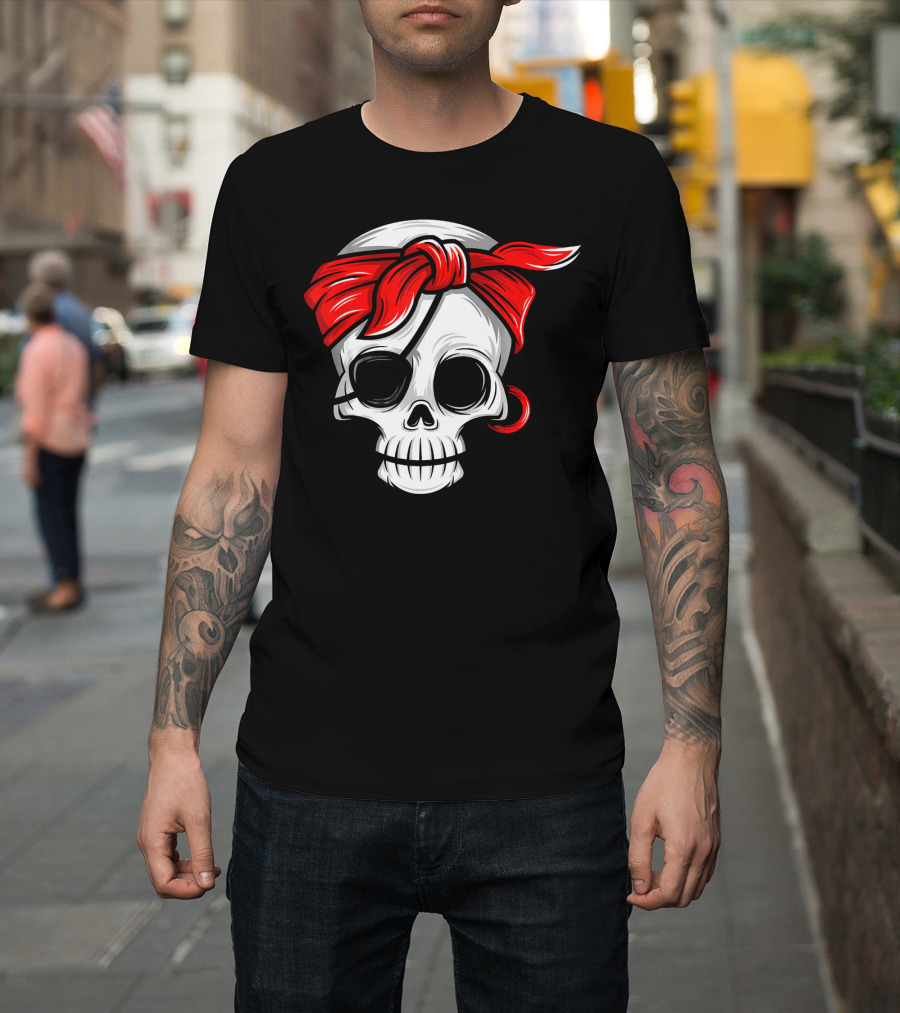 Pirate Skull With Red Bandana And Eye Patch T-Shirt