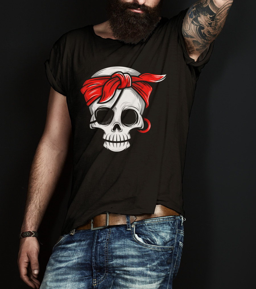 Pirate Skull With Red Bandana And Eye Patch T-Shirt