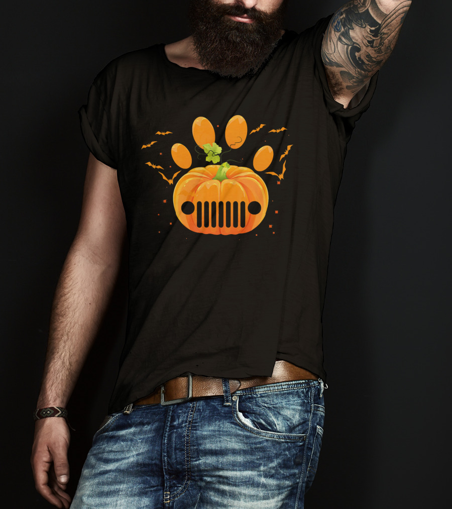 Jeep Pumpkin Dog Paw Halloween Bats Perfect T-Shirt
