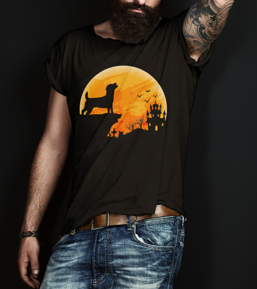 Halloween Costume Jack Russell Terrier Moonlit Haunted Castle Scene T-Shirt