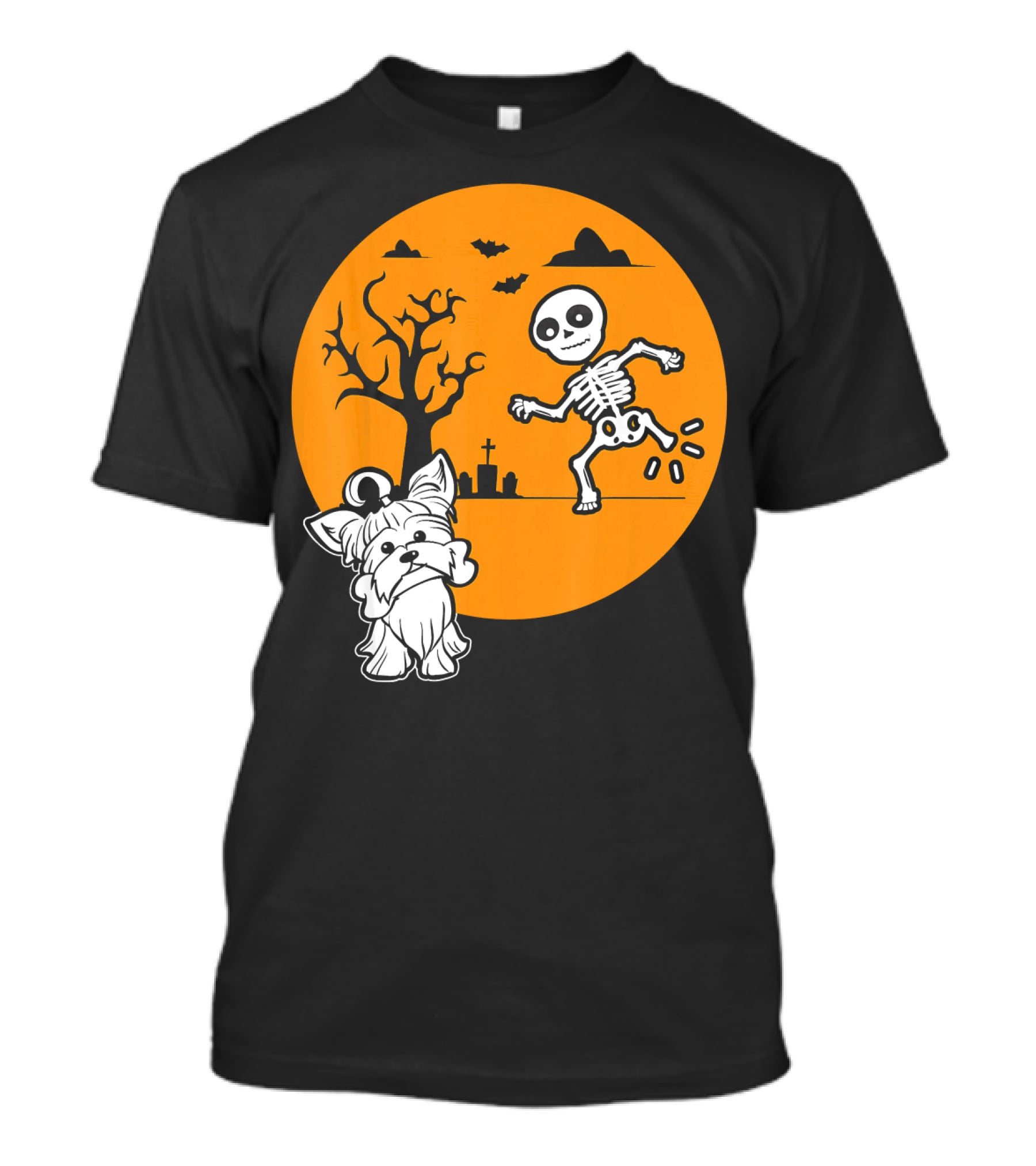 Yorkshire Terrier Halloween Costume Skeleton Dance Moon Bat Graveyard T-Shirt