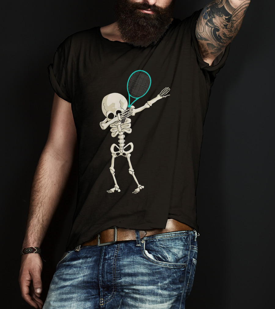 Halloween Skeleton Tennis Dabbing Spooky Racket Pose T-Shirt