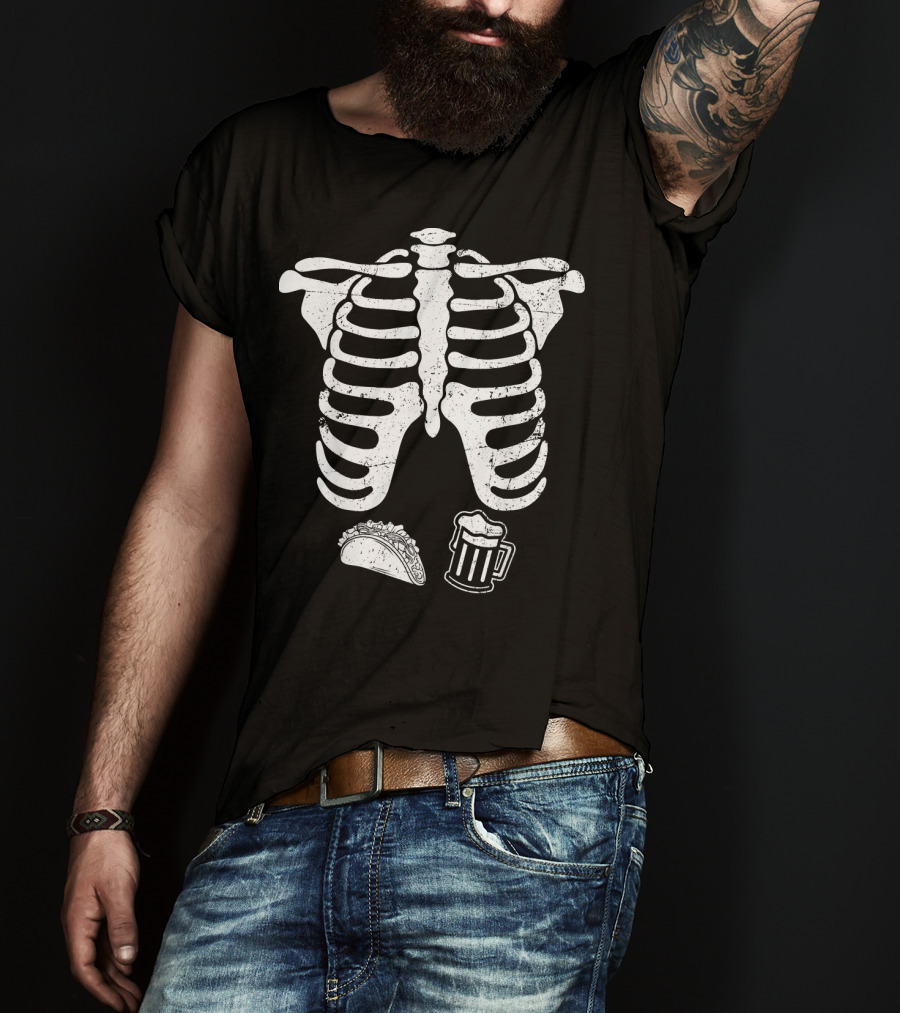Mens Skeleton Ribcage Taco Beer Pregnancy T-Shirt
