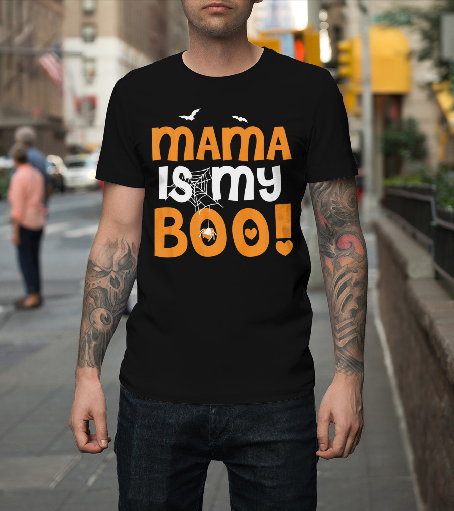 Mama Is My Boo Halloween Spider Web Heart Bats T-Shirt