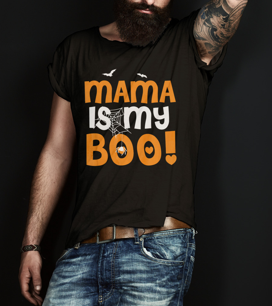 Mama Is My Boo Halloween Spider Web Heart Bats T-Shirt