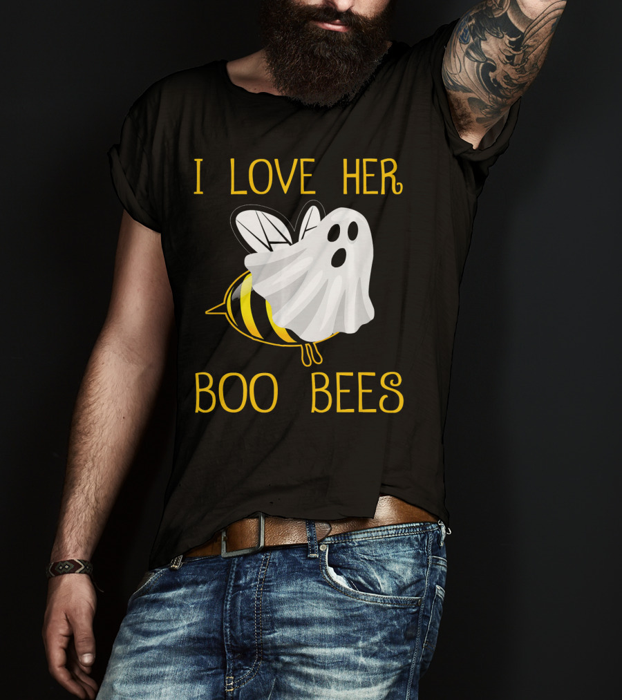 I Love Her Boo Bees Halloween Couple T-Shirt