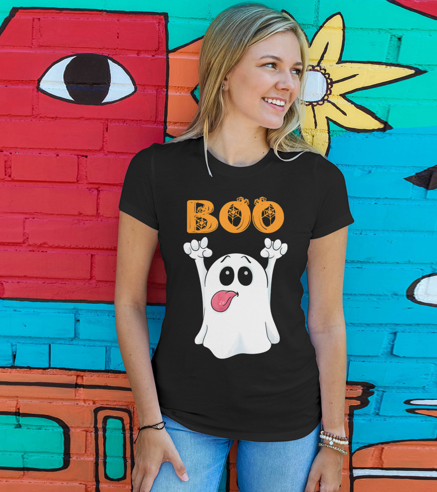 Boo Silly Ghost With Pumpkin Lettering T-Shirt