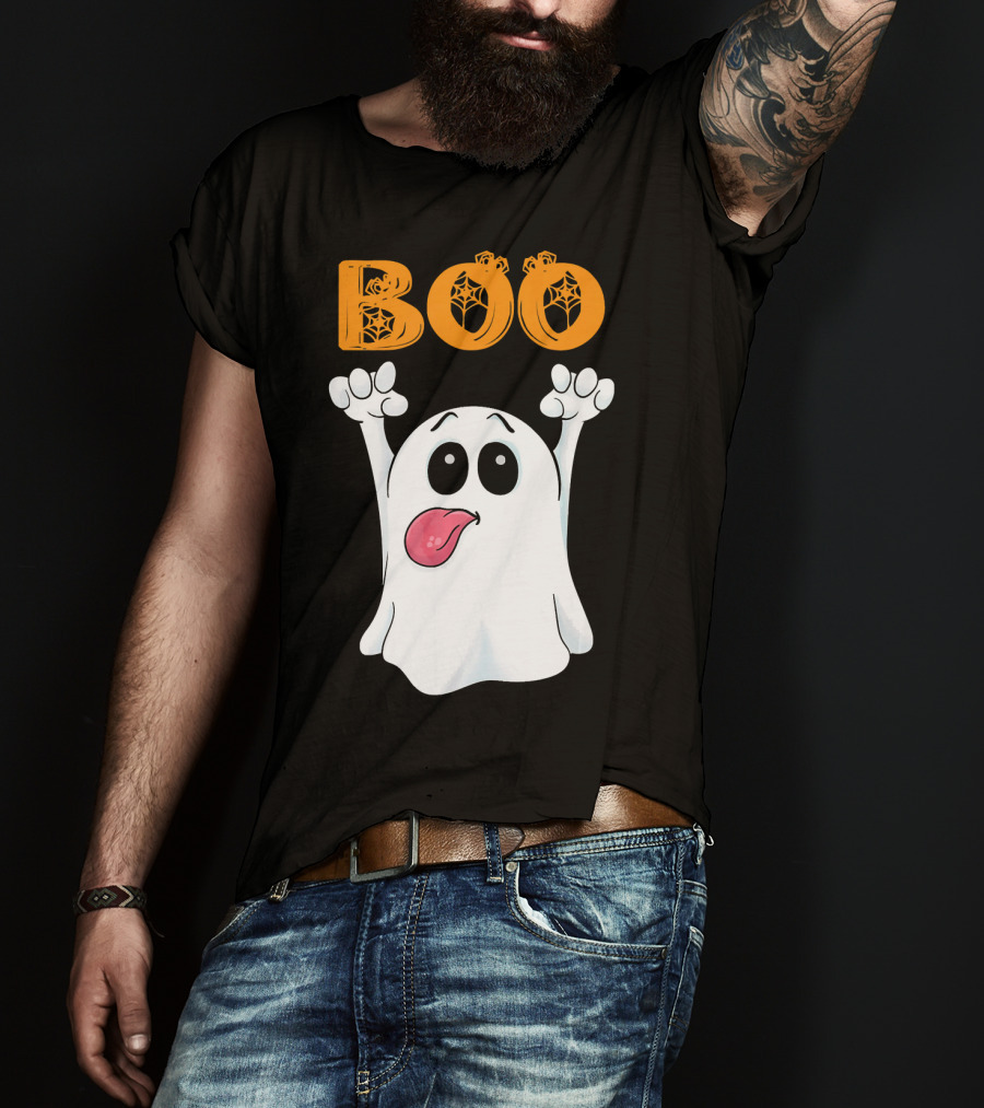 Boo Silly Ghost With Pumpkin Lettering T-Shirt