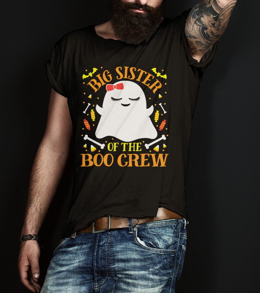 Big Sister Of The Boo Crew Ghost With Candy And Bones T-Shirt