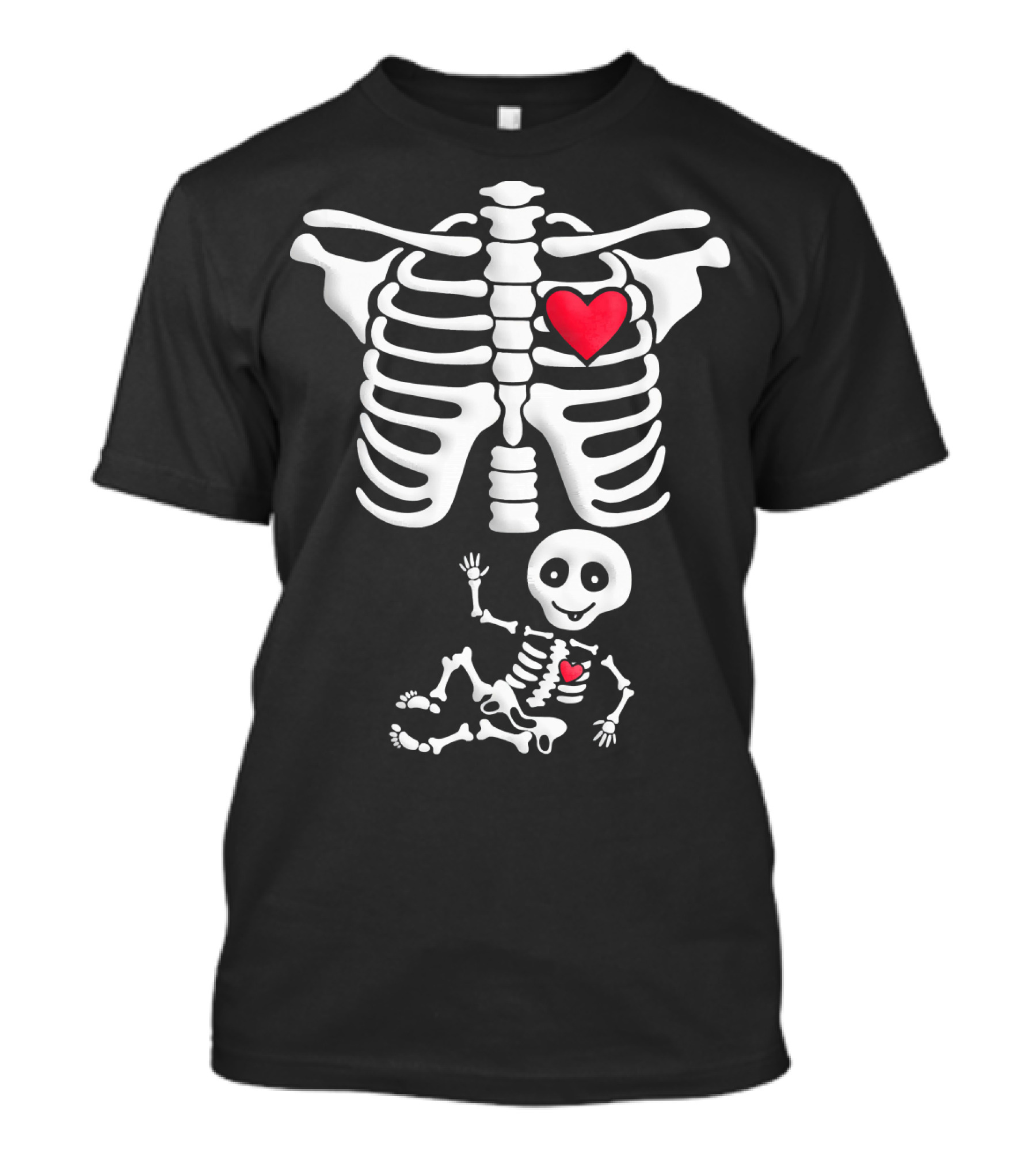 Pregnant Skeleton With Heart Ribcage And Smiling Baby Skeleton T-Shirt