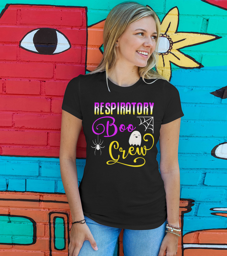 Respiratory Boo Crew Ghost And Spider Web T-Shirt