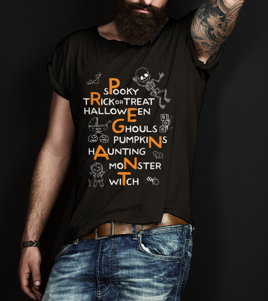 Halloween Spooky Pregnancy Announcement Trick Or Treat Pumpkins Ghoul Monster T-Shirt