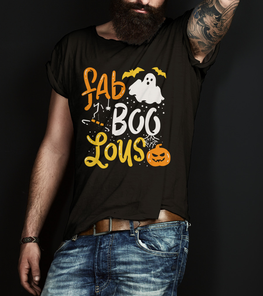 Halloween Fab Boo Lous Ghost Bat Pumpkin Spiderweb T-Shirt