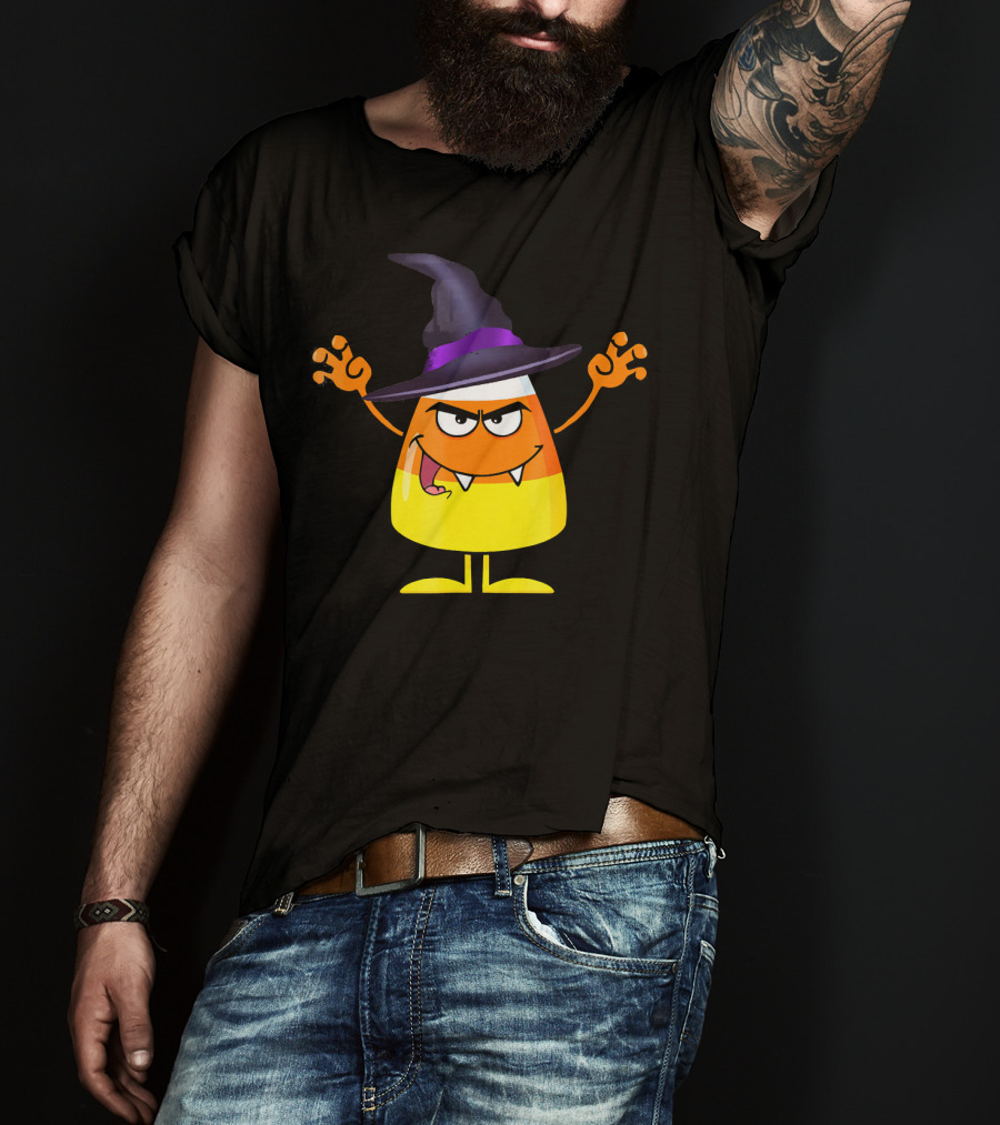 Halloween Candy Corn Witch Emoji With Funny Evil Grin T-Shirt