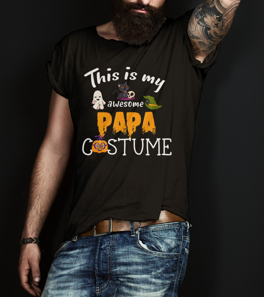 This Is My Awesome Papa Costume Halloween Dad Hat Ghost Pumpkin Cat Skull T-Shirt