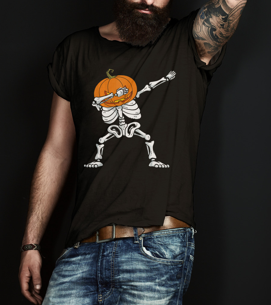 Halloween Dabbing Skeleton Pumpkin Trendy Dance Pose T-Shirt