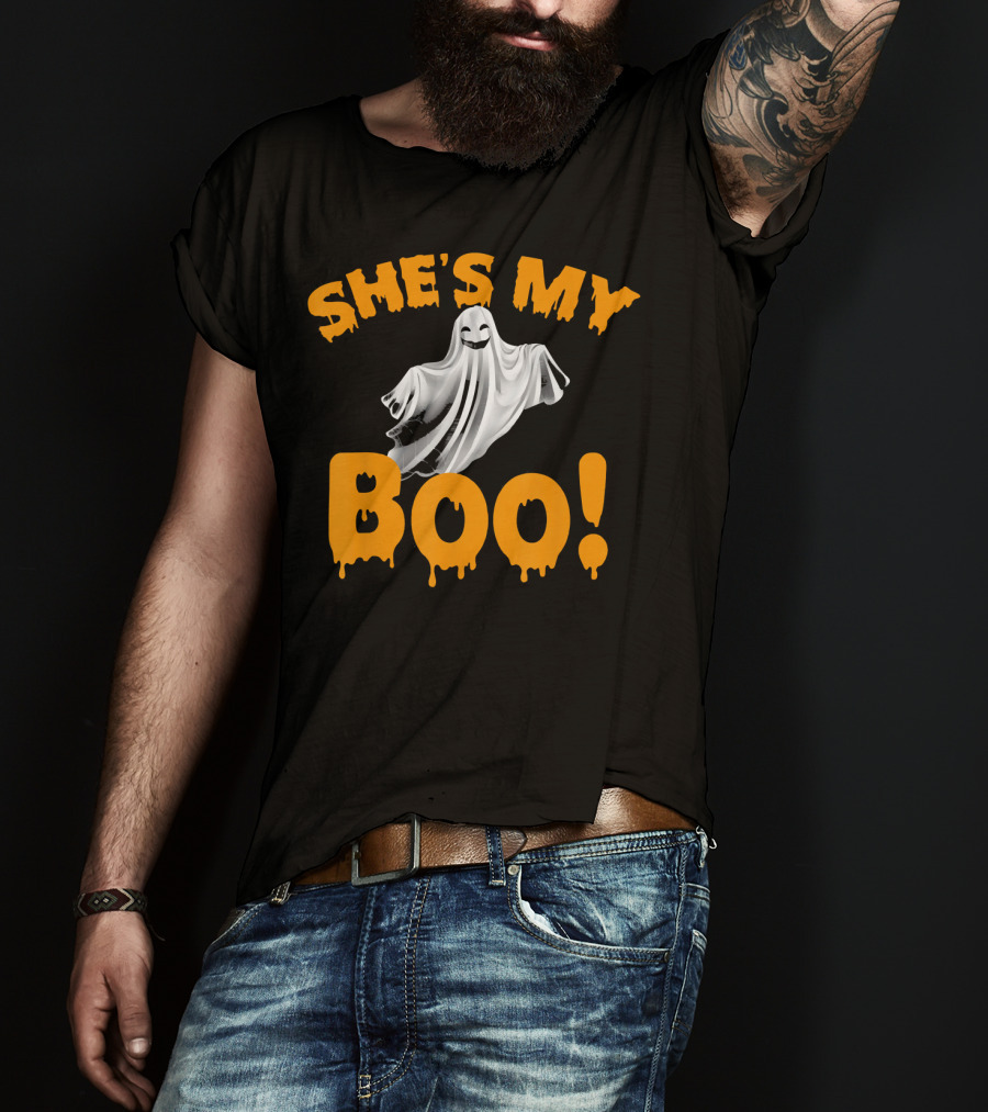 SHE'S MY BOO Ghost-Themed Mens Funny Halloween T-Shirt