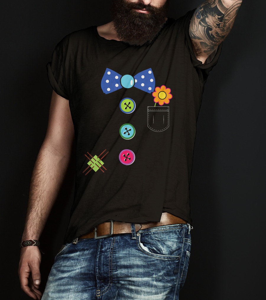 Halloween Clown DIY Costume Fun Polka Dot Bow Tie Buttons Flower Pocket T-Shirt