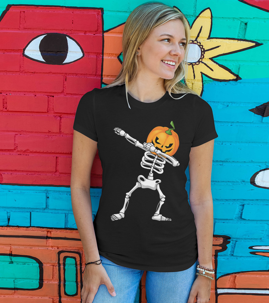 Halloween Pumpkin Skeleton Dabbing Kids T-Shirt