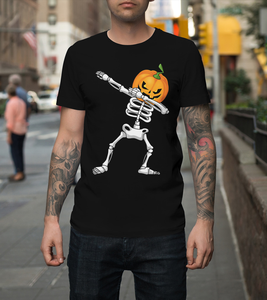Halloween Pumpkin Skeleton Dabbing Kids T-Shirt