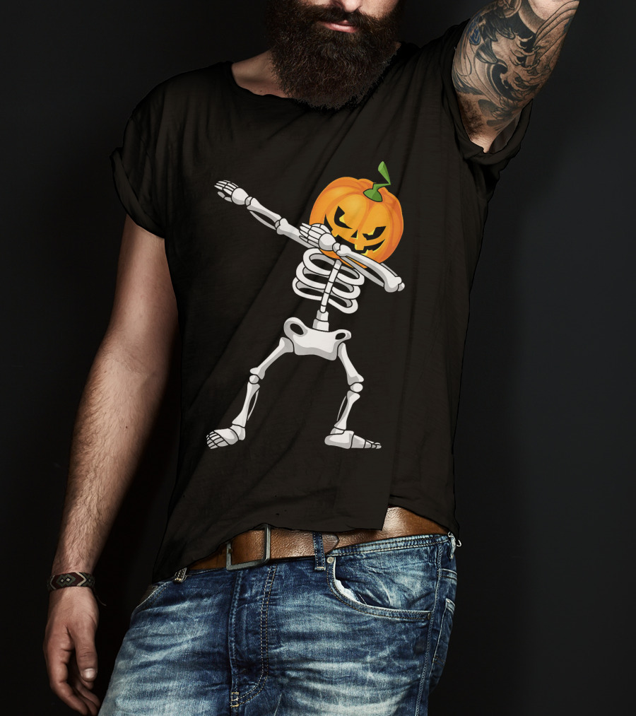 Halloween Pumpkin Skeleton Dabbing Kids T-Shirt