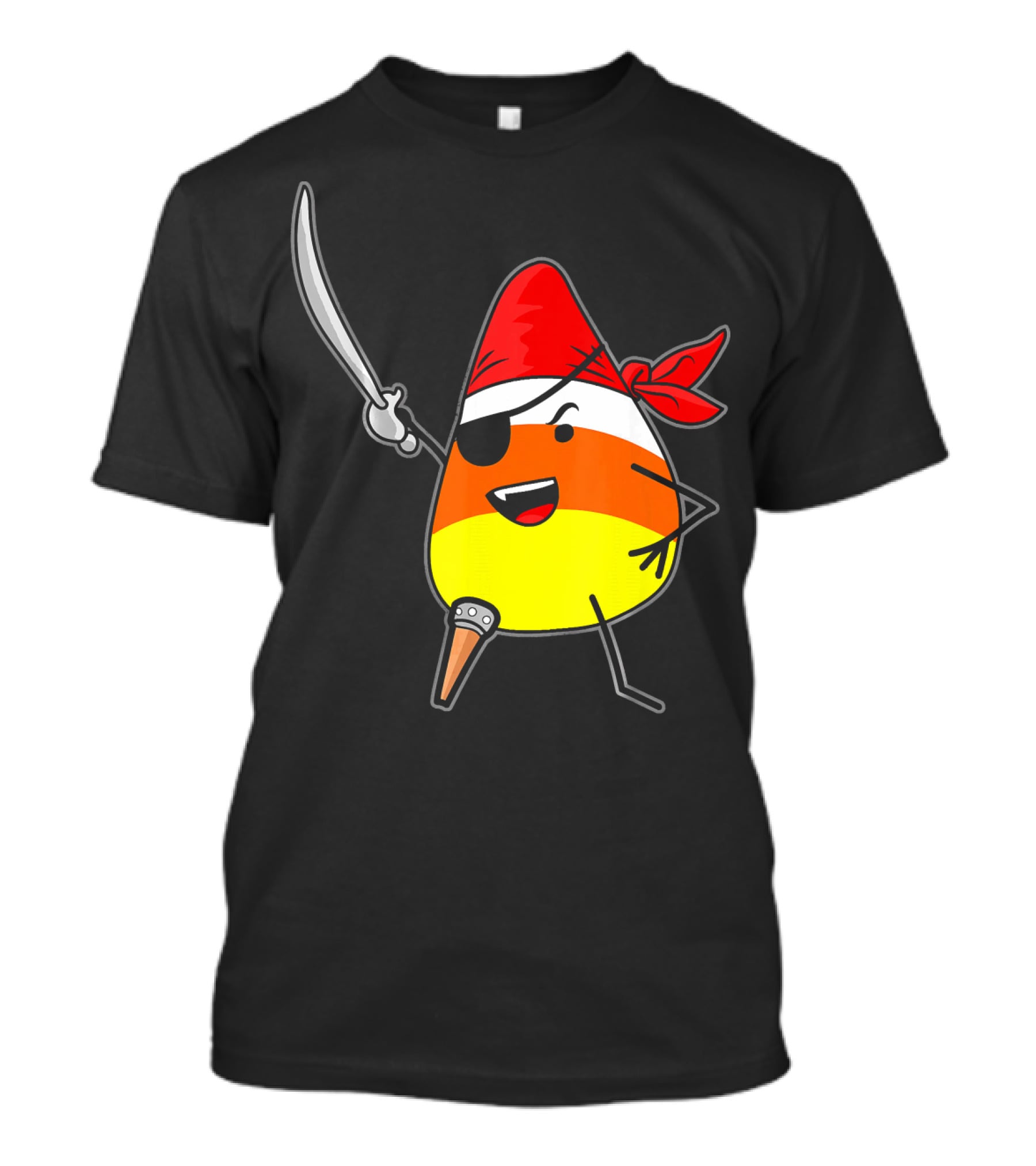 Candy Corn Pirate With Jolly Roger Sword Halloween T-Shirt
