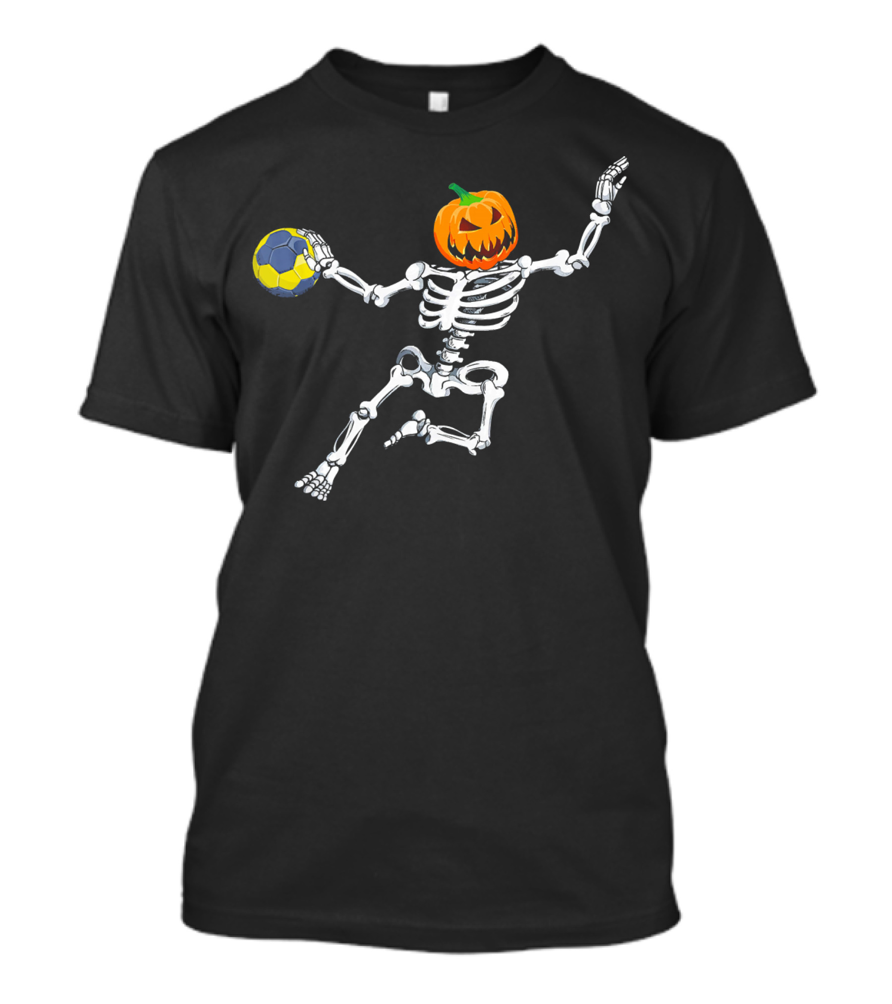 Skeleton Handball Player With Halloween Pumpkin Head T-Shirt