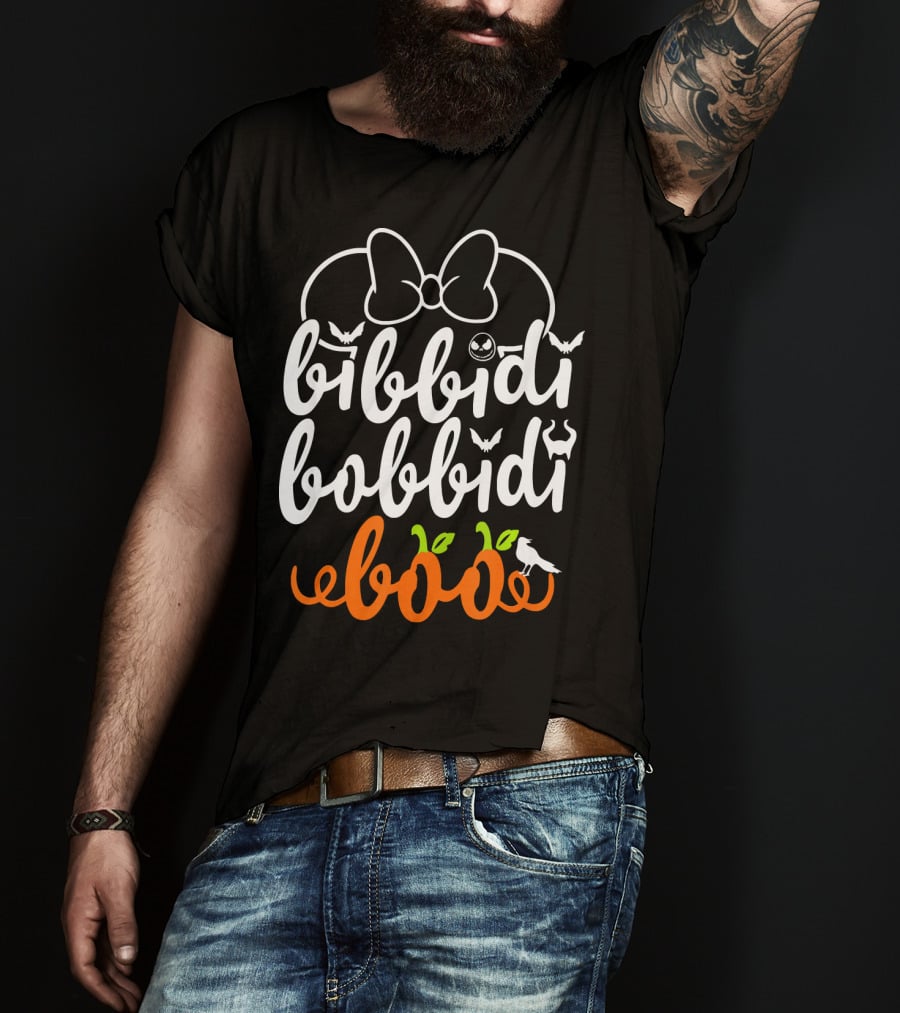Bibbidi Bobbidi Boo Halloween Bats Jack-O'-Lantern Pumpkin Bow T-Shirt