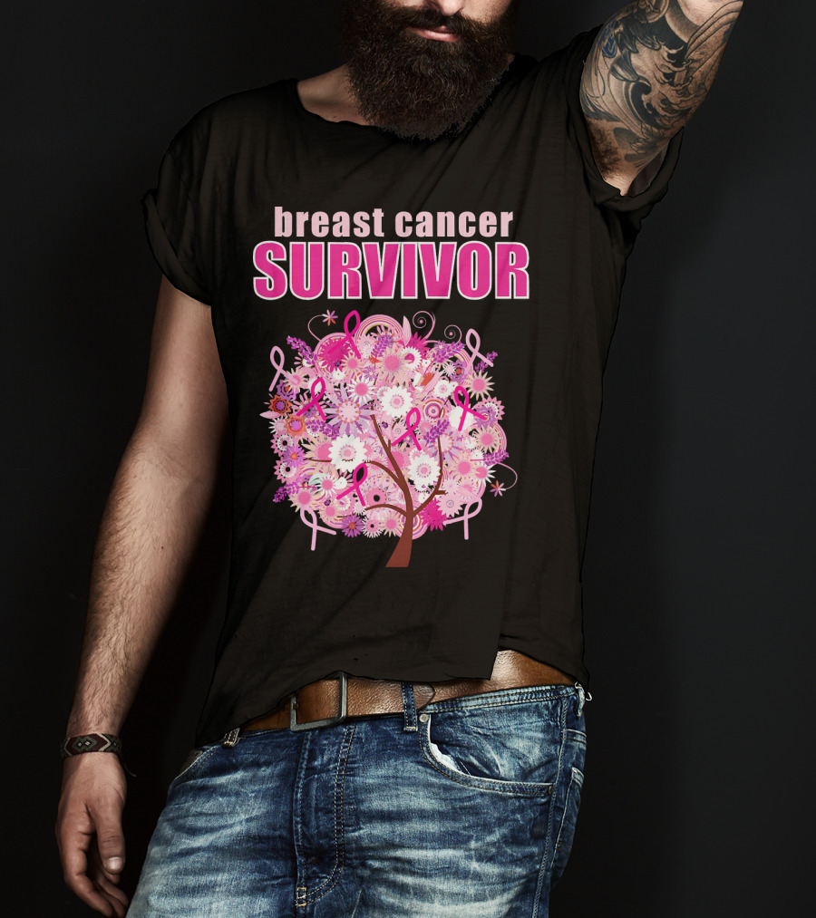 Breast Cancer Survivor Floral Pink Ribbon Tree T-Shirt