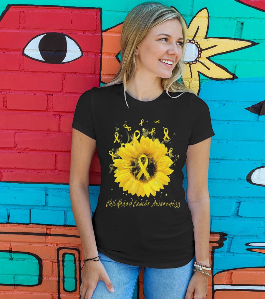Childhood Cancer Awareness Yellow Ribbon Sunflower T-Shirt