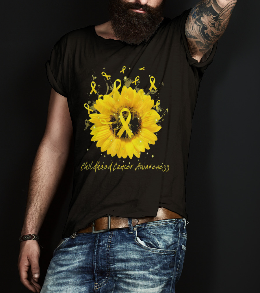 Childhood Cancer Awareness Yellow Ribbon Sunflower T-Shirt