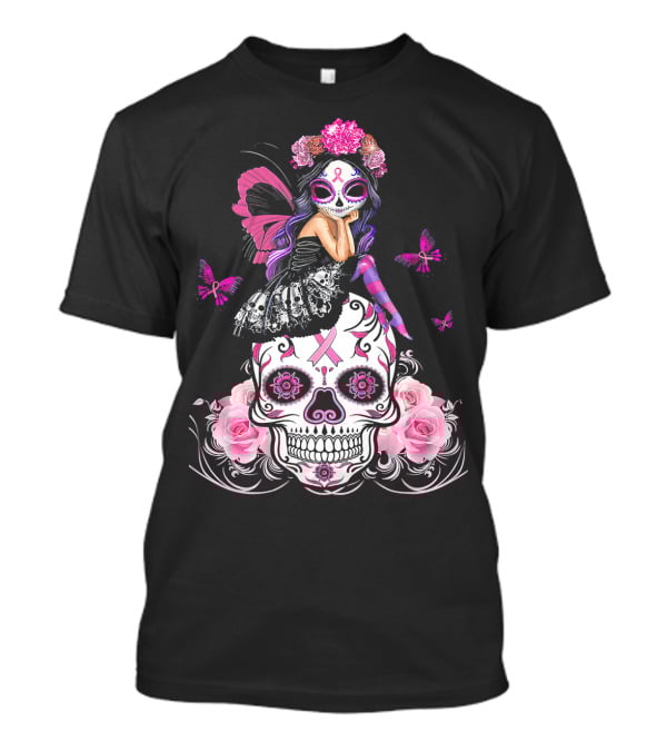 Cute Fairy Sugar Skull Breast Cancer Awareness T-Shirt