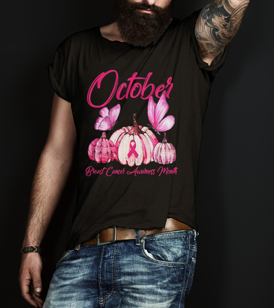 October Pink Pumpkin Breast Cancer Awareness Month T-Shirt