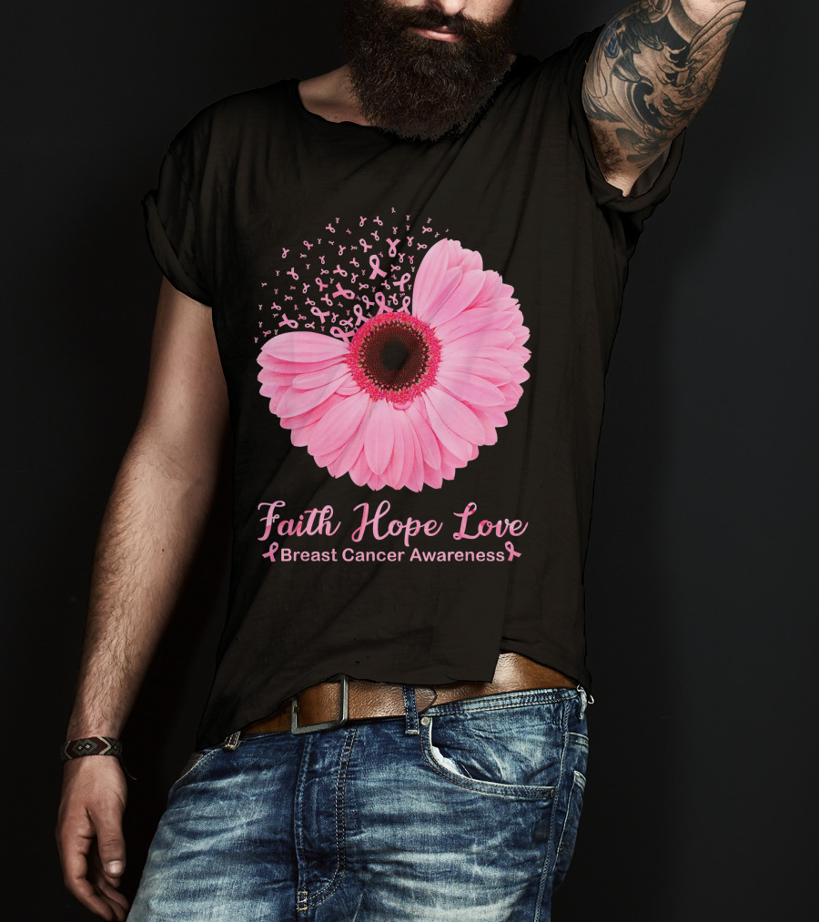 Faith Hope Love Breast Cancer Awareness Pink Ribbon Blossoms T-Shirt