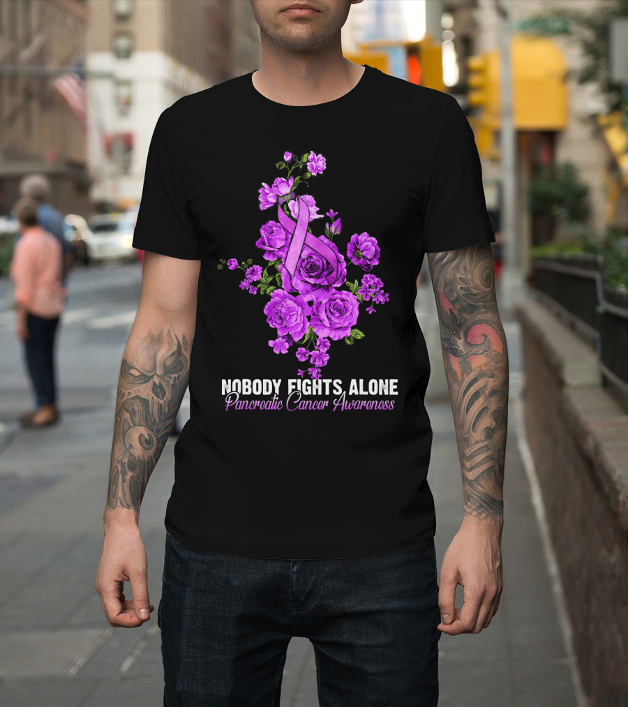 Nobody Fights Alone Pancreatic Cancer Awareness Flower T-Shirt