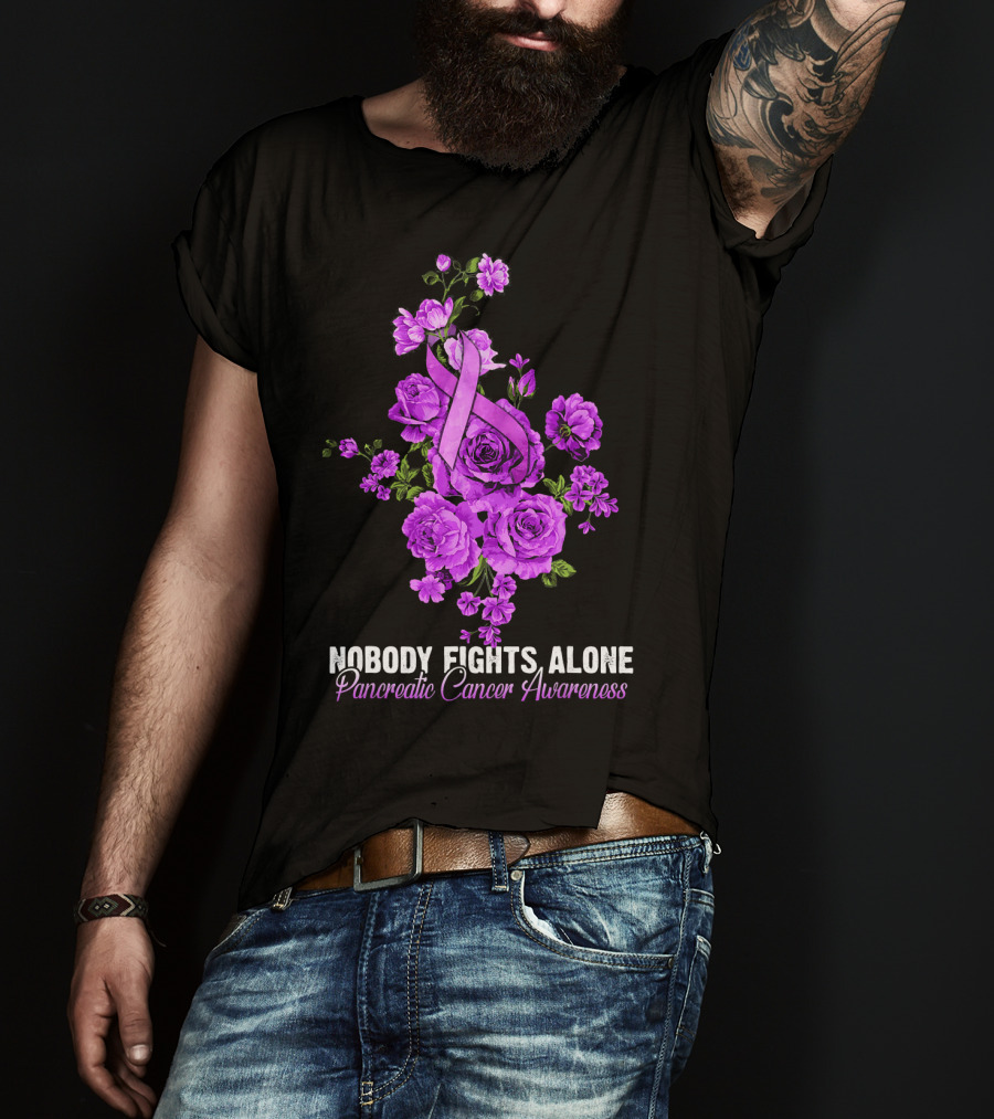 Nobody Fights Alone Pancreatic Cancer Awareness Flower T-Shirt