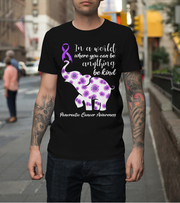 Shirt: In a World Where You Can Be Anything Be Kind Pancreatic Cancer Awareness T-Shirt In a World Where You Can Be Anything Be Kind Pancreatic Cancer Awareness T-Shirt