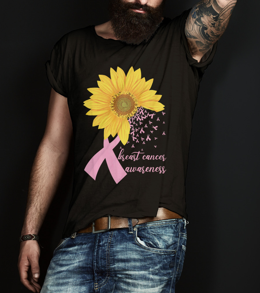 Breast Cancer Awareness Sunflower Pink Ribbon T-Shirt