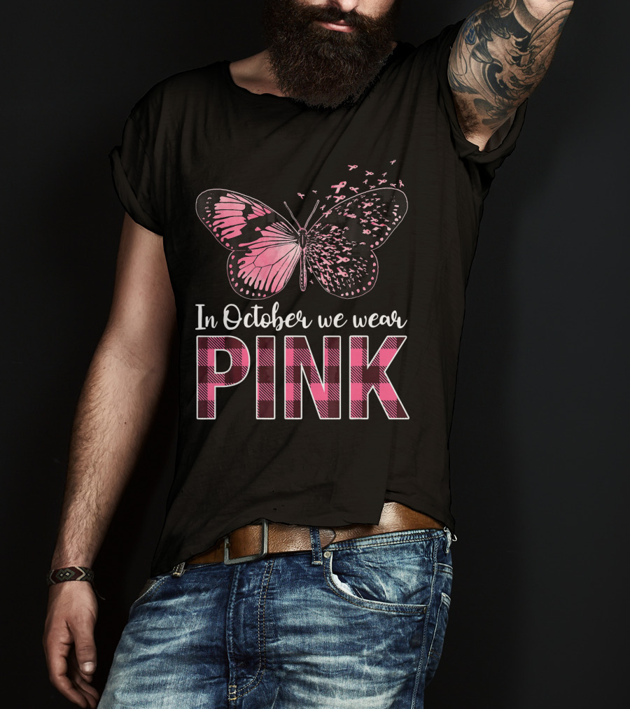 In October We Wear Pink Butterfly Breast Cancer Awareness T-Shirt