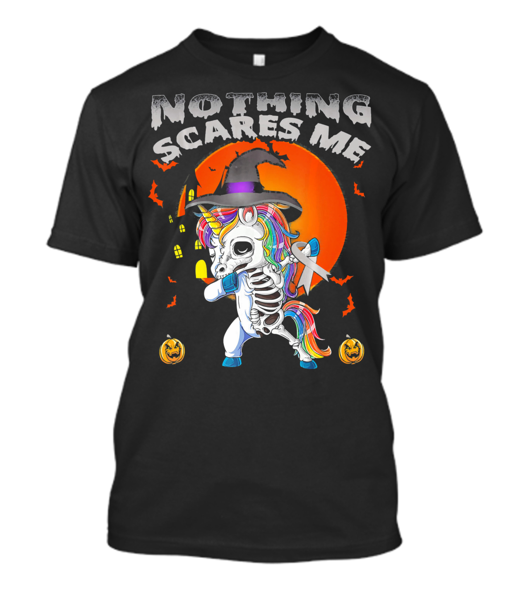 Nothing Scares Me Brain Cancer Dabbing Unicorn Skeleton T-Shirt