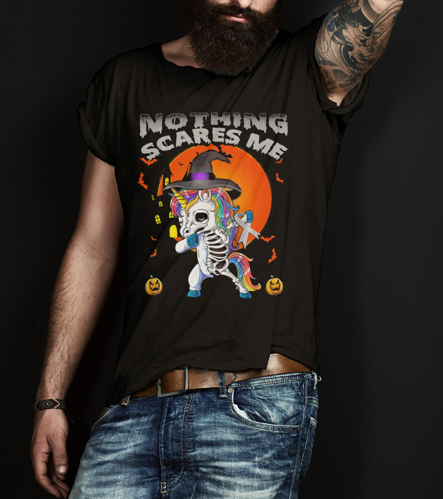 Nothing Scares Me Brain Cancer Dabbing Unicorn Skeleton T-Shirt