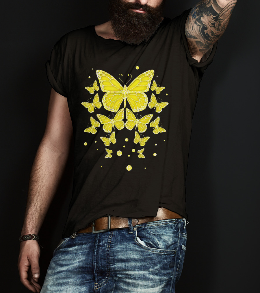 Sarcoma Cancer Awareness Yellow Butterflies T-Shirt