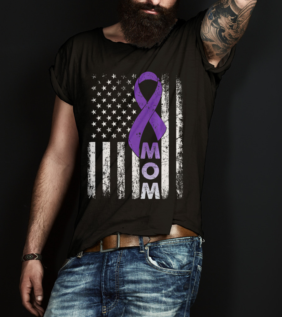 MOM American Flag Pancreatic Cancer Awareness T-Shirt