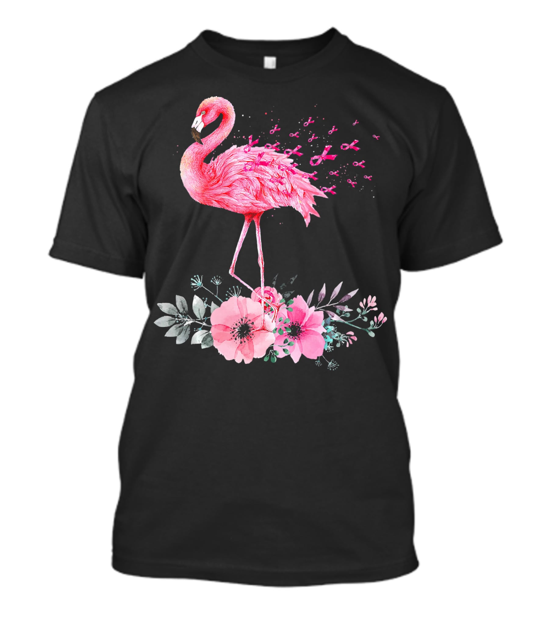 Flamingo Hope Breast Cancer Awareness Flower T-Shirt