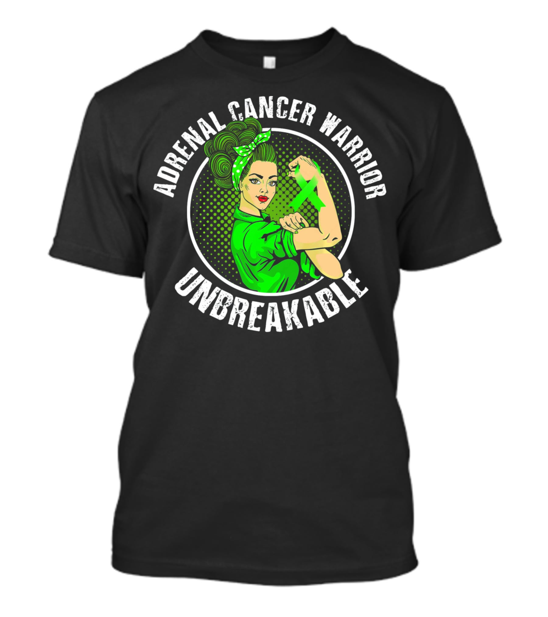 Adrenal Cancer Warrior Unbreakable Rosie The Riveter Green T-Shirt